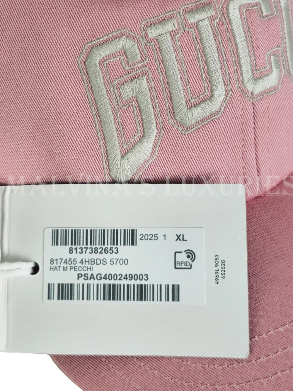 GUCCI HAT BASEBALL CAP PINK COTTON w LOGO EMBROIDERY UNISEX sz XL 60cm